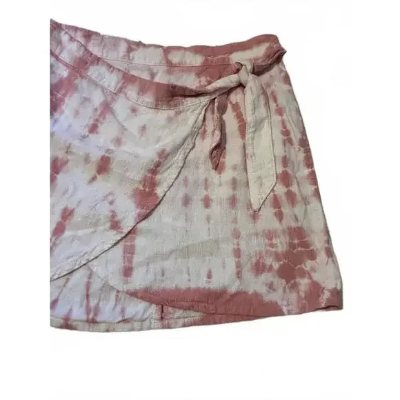Free People Pink Linen Tie-Dye Wrap Skirt - Picture 2 of 6